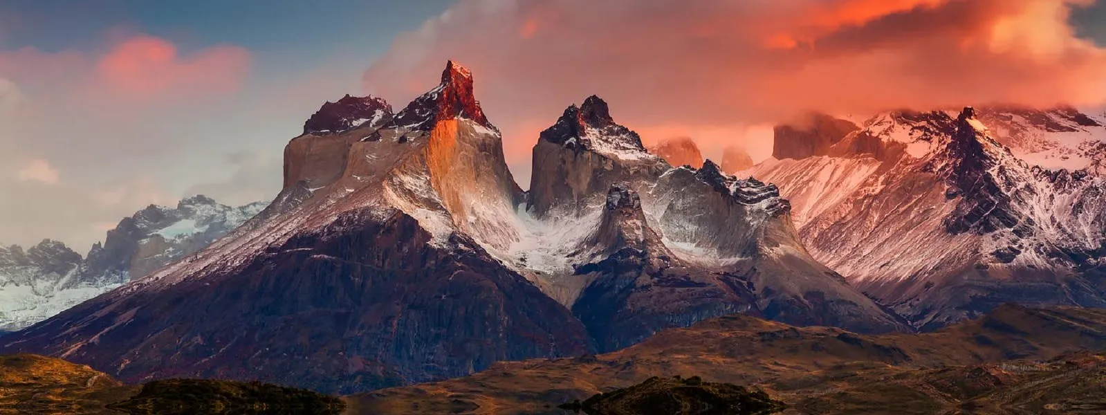 A mountain range at sunset in chile.