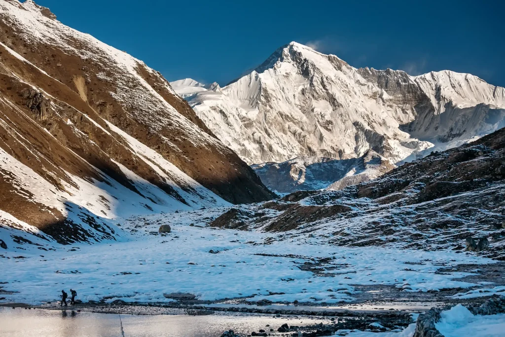 Trekking through Gokyo Valley to Everest Base Camp in the Himalayas mountain range.